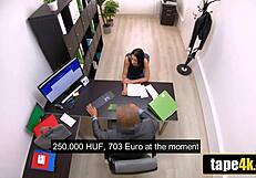 Young Brunette Offers Perky Titties for Car Loan and Gets Big Cock