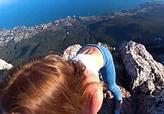 Holy cow! Watch Mia Bandini ride hard in a risky public cliff fuck!