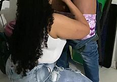 Venezuelan bodybuilder flashes and fucks bareback on mall stairs