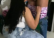 Venezuelan bodybuilder flashes and fucks bareback on mall stairs