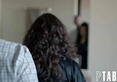 Johnny Goodluck and Victoria Voxxx smile for the camera during blowjob