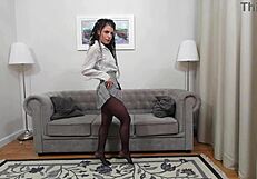 kim trying on those nude and black pantyhose 😍