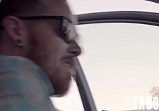 Johnny Goodluck and Victoria Voxxx smile for the camera during blowjob