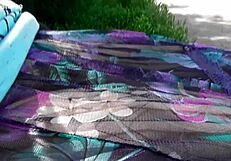 Hairy mature in transparent dress