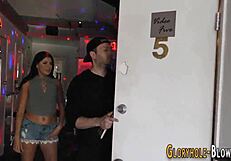 Fucked whore sucks on huge black cock before creampie