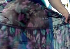 Hairy mature in transparent dress