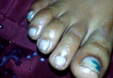 ebony feet tease with footjob cumshot