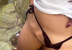 Fucking girlfriend on public river