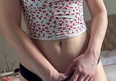 cute girl feels intense orgasm masturbating with dildo