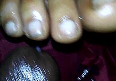 ebony feet tease with footjob cumshot