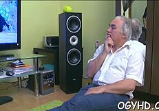 Old fart licks tight 18+ pink vagina of a petite Russian teen.