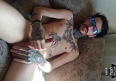 blonde sucks tattooed big cock