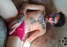 blonde sucks tattooed big cock