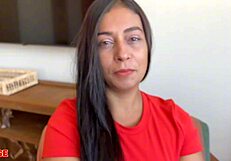 sexy redhead masseuse massages client with tits and kisses