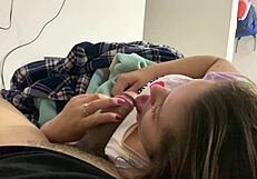 My Stepsister Gives Handjob to My Big Cock While Watching Movie in Room