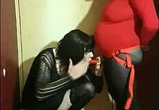 Crossdresser performs ass to mouth