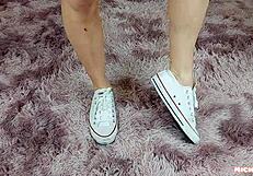 Blonde Milf Masturbates While Wearing Chuck Sneakers and Socks