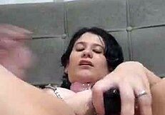Young latina masturbates with dildos, cumming hard for her man