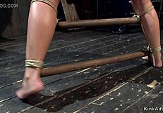 Busty brunette endures lezdom device bondage whipping and choking 😈