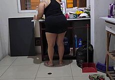 Grabbing my friend's mom while she cleans and fucking her