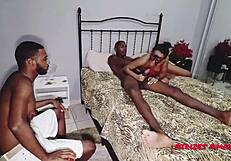 Skinny girl fucks interracial cock in front of cuckold