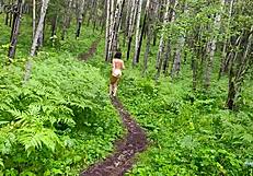 Naked stepmom teases outdoors