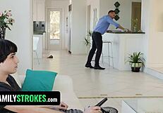 What if the clueless stepfather catches these horny stepsiblings blowing and fucking around the house?