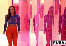 pretty lesbians in colorful stockings licking pussy