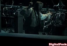 Jesse Jane in close up during FFM threeway with oral and deepthroat.