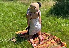 Wife Fucks Husband's Friend in Public Field Creampie