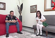 Why does he pound his friend so hard? Cum spills on her tits and mouth!