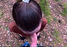 Russian Couple's Unexpected Forest Blowjob Filmed Outdoors