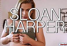 Sloan explores her hairy beaver with a big cock