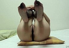 Japanese Girl Airi in Fishnets Thong