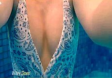 preview - wife swimming in the hotel pool in a hot one piece