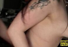 Busty British sub gets pussyfucked while bound in stockings