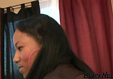 Ebony delivery girl receives cum in her mouth intensely