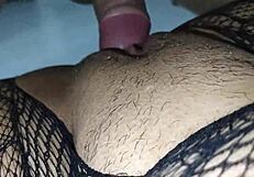 My cuckold rims my ass and fucks me hard while i wear the bodystocking from his friend