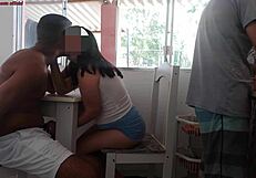 Morning Coffee Turns Wild as Friend Bangs Wife While Husband Washes Dishes