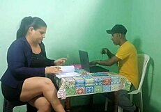 stepmother gets fucked by stepson in husband's office, huge ass action