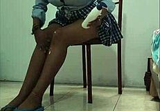 Sexy Curvy Werita in Uniform Gets Pussy Smashed with Huge Dildo in Garage