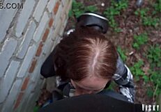 I Give a Risky Blowjob Behind Garages and Swallow Huge Cum