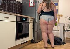 Stepmother-in-law, I'm making my son-in-law cum on my slutty ass in panties right here in the kitchen while he jerks off