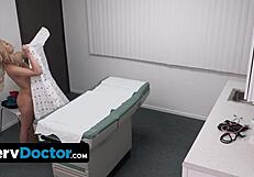 Pervdoctor checks the overly sensual babe during exam. He fingers her while the nurse joins to fuck her on the table.