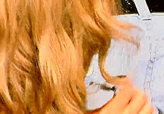 Blonde beauties say, 'Let's kiss by the pool'