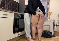 Stepmother-in-law, I'm making my son-in-law cum on my slutty ass in panties right here in the kitchen while he jerks off