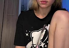 Fingering pink perfect pussy with big dildo