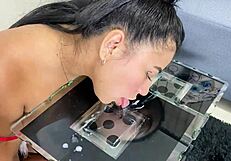 Brunette Gives Nasty Cum-Eating Blowjob