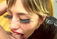 blonde's face spit on with cum