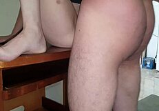 Pretty Brazilian redhead lifts skirt for huge cock in tight wet pussy fucking